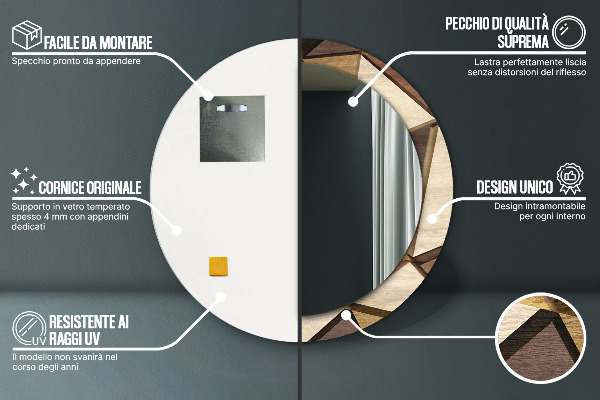 Ogledalo z okrasnim okvirjem Geometrijski 3D les