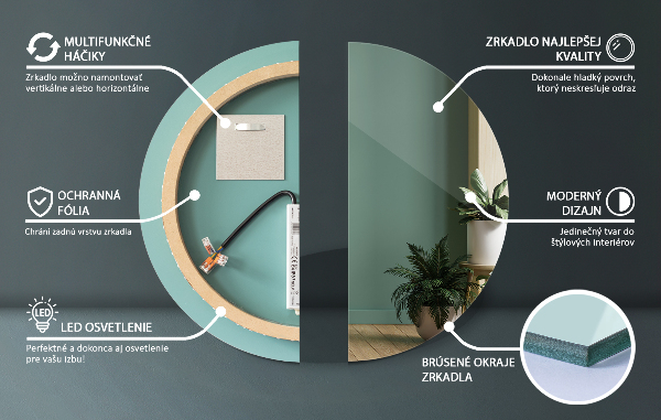 Okroglo ogledalo za kopalnico z lučko 80 cm