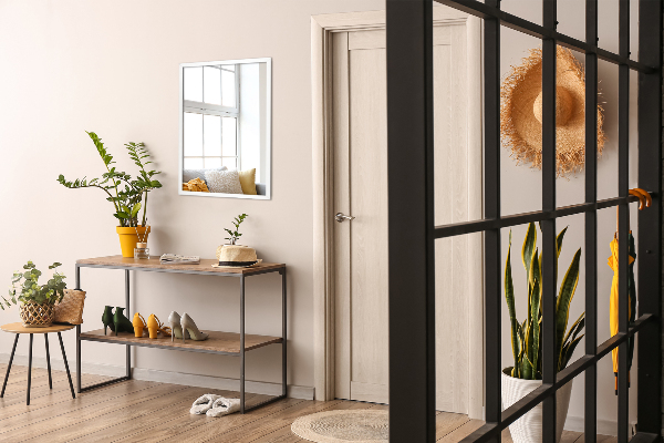 Pravokotno ogledalo za predsobo z belim okvirjem 50x50 cm