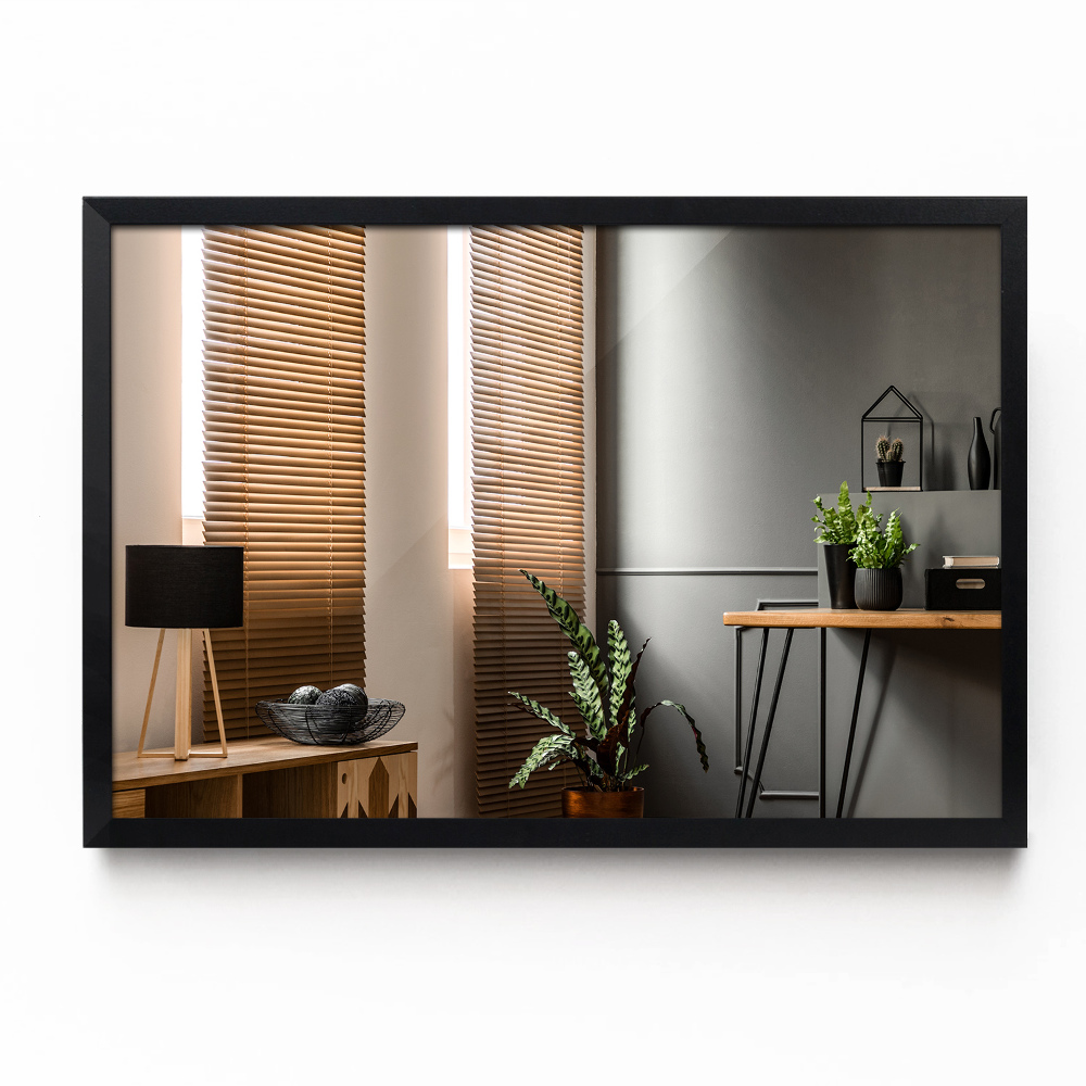 Pravokotno ogledalo dnevno sobo za zid s crnim okvirom 100x70 cm