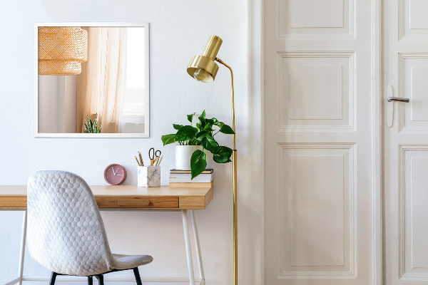 Stensko pravokotno ogledalo dnevno sobo bel okvir 60x40 cm