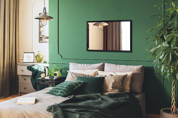 Stensko pravokotno ogledalo za dnevno sobo črni okvir 80x60 cm