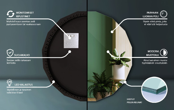LED poligonalno ogledalo 100x100 cm