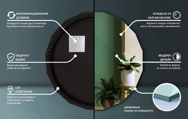 LED poligonalno ogledalo 50x50 cm