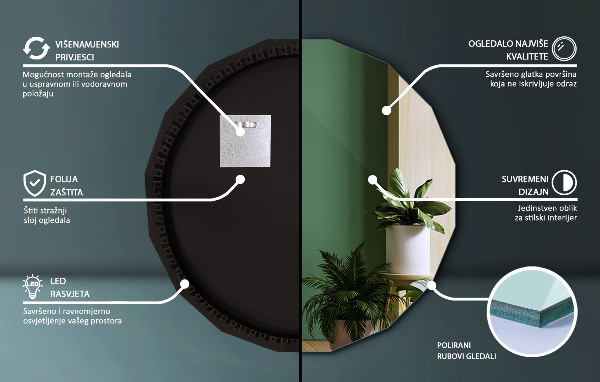 LED poligonalno ogledalo 60x60 cm