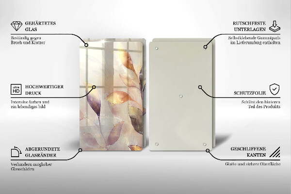 Zaščitna plošča za štedilnik Poslikani boho listi