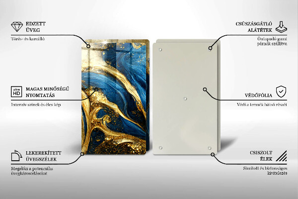 Zaščitna plošča za štedilnik Modri in zlati marmor