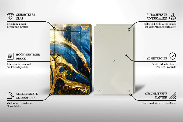 Zaščitna plošča za štedilnik Modri in zlati marmor