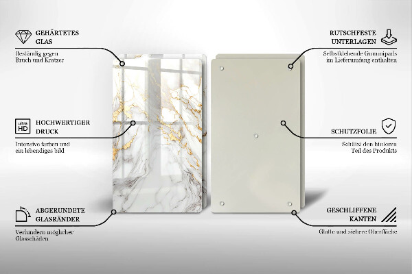 Zaščitna plošča za štedilnik Svetel marmor z zlatom