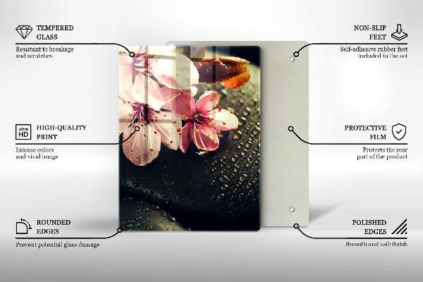 Zaščitna steklena plošča za štedilnik Rože zen kamni