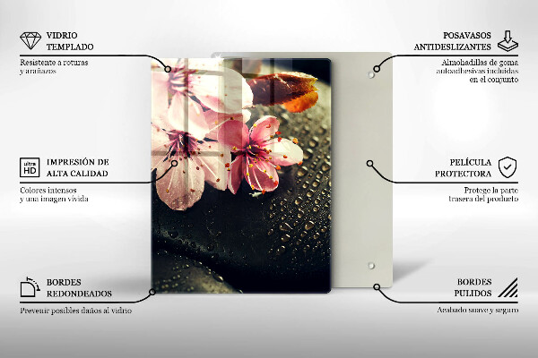 Zaščitna steklena plošča za štedilnik Rože zen kamni