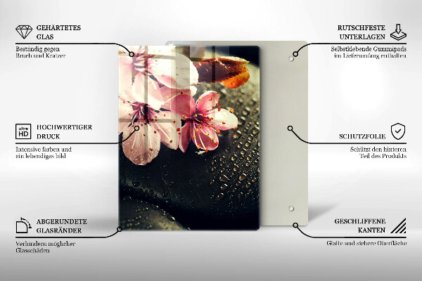 Zaščitna steklena plošča za štedilnik Rože zen kamni