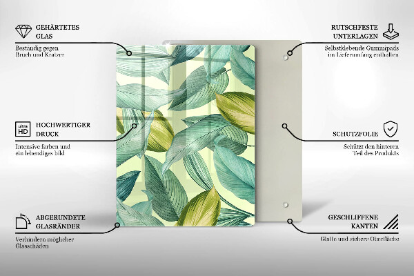 Zaščitna steklena plošča za štedilnik Zeleni tropski listi
