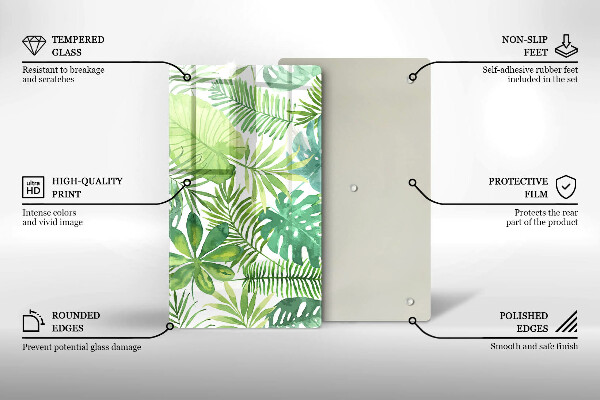 Zaščitna steklena plošča za štedilnik Akvarelni boho listi