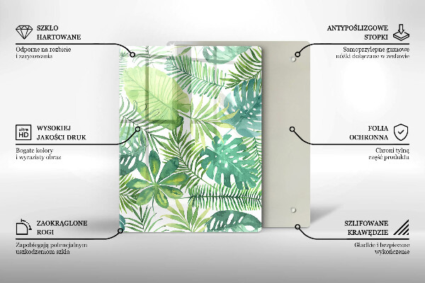 Zaščitna steklena plošča za štedilnik Akvarelni boho listi