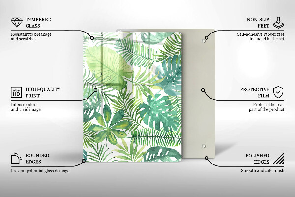 Zaščitna steklena plošča za štedilnik Akvarelni boho listi