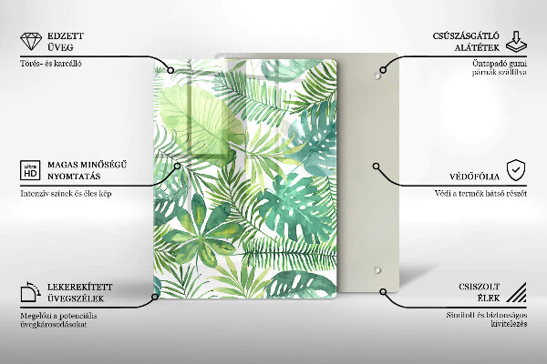 Zaščitna steklena plošča za štedilnik Akvarelni boho listi