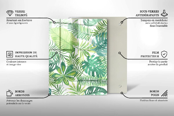 Zaščitna steklena plošča za štedilnik Akvarelni boho listi