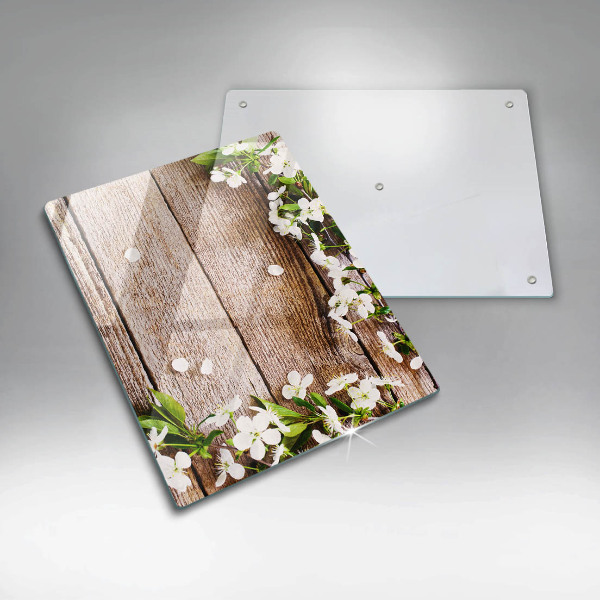 Zaščitna plošča za štedilnik Bele rože na deskah