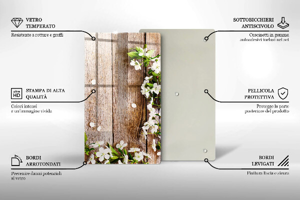 Zaščitna plošča za štedilnik Bele rože na deskah