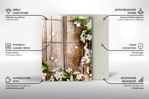 Zaščitna plošča za štedilnik Bele rože na deskah