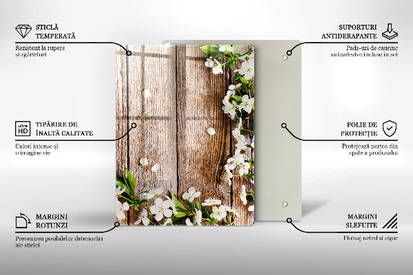 Zaščitna plošča za štedilnik Bele rože na deskah