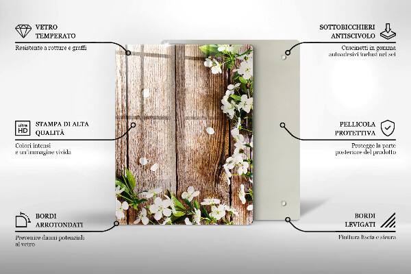 Zaščitna plošča za štedilnik Bele rože na deskah