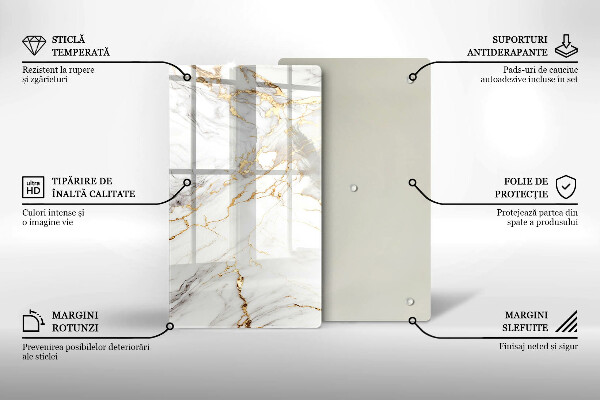 Zaščitna plošča za štedilnik Svetel marmor z zlatom