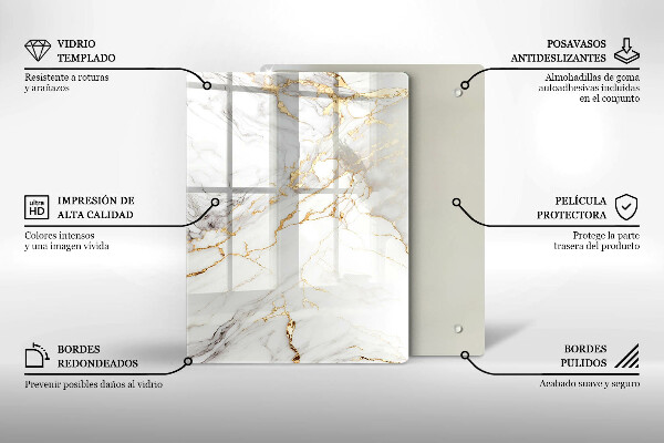 Zaščitna plošča za štedilnik Svetel marmor z zlatom