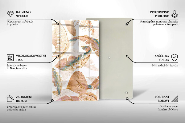 Zaščitna plošča za štedilnik Boho perje in listi