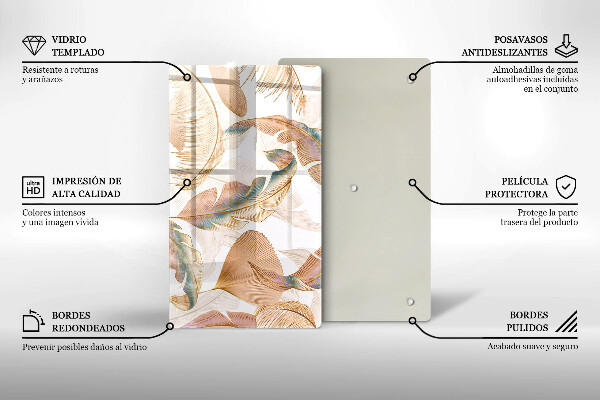 Zaščitna plošča za štedilnik Boho perje in listi