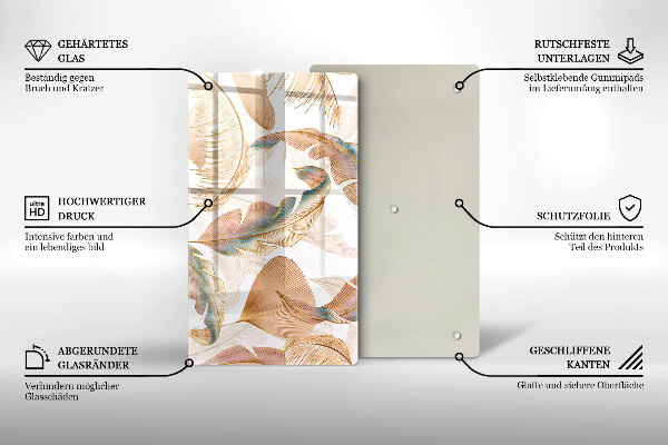 Zaščitna plošča za štedilnik Boho perje in listi