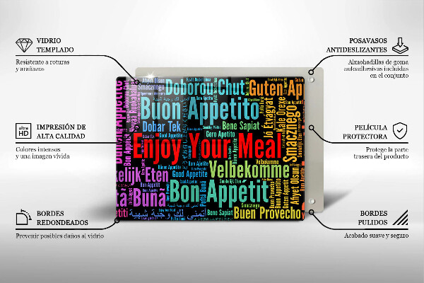 Zaščitna plošča za štedilnik Podnapisi Bon appetit jeziki