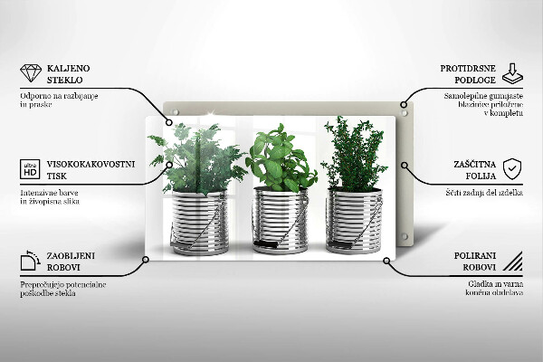 Zaščitna plošča za štedilnik Lončki z zeliščnimi rastlinami