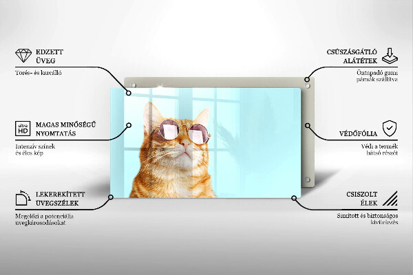 Zaščitna plošča za štedilnik Rdeča mačka z očali