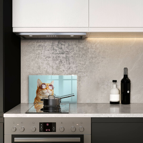 Zaščitna plošča za štedilnik Rdeča mačka z očali