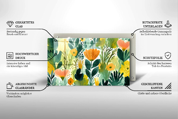 Zaščitna plošča za štedilnik Poslikane rože