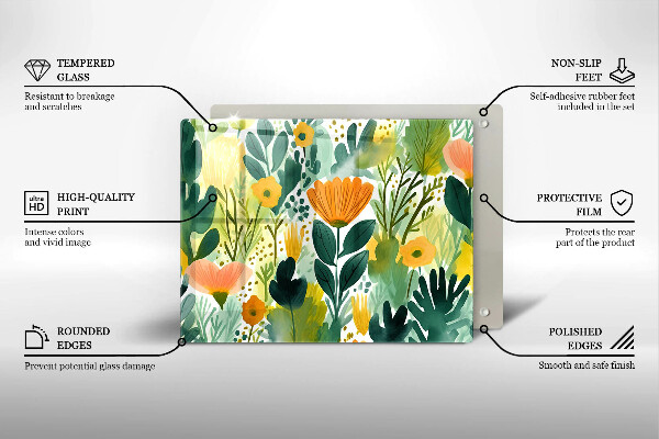 Zaščitna plošča za štedilnik Poslikane rože