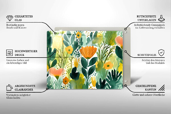 Zaščitna plošča za štedilnik Poslikane rože