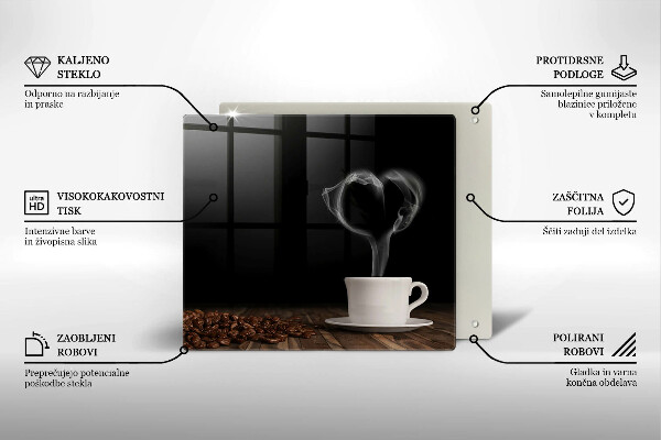 Zaščitna plošča za štedilnik Kavna skodelica srce