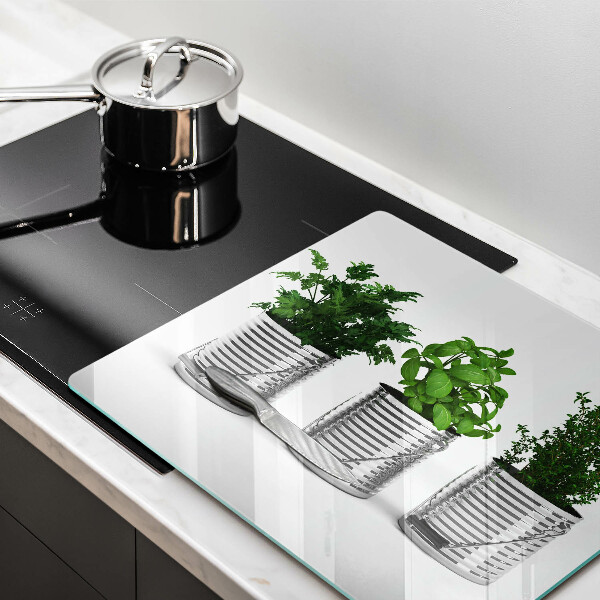 Zaščitna plošča za štedilnik Lončki z zeliščnimi rastlinami