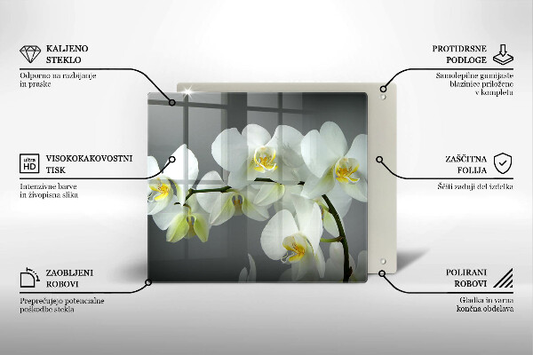 Zaščitna plošča za štedilnik Cvetovi belih orhidej