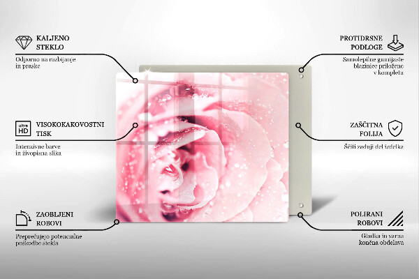 Zaščitna plošča za štedilnik Rosne kapljice in cvet vrtnice