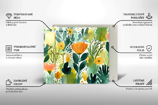 Zaščitna plošča za štedilnik Poslikane rože