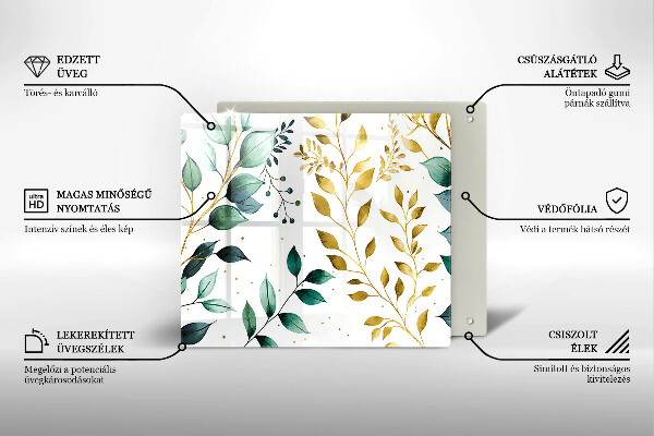 Zaščitna plošča za štedilnik Zeleni in zlati listi