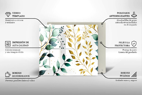 Zaščitna plošča za štedilnik Zeleni in zlati listi