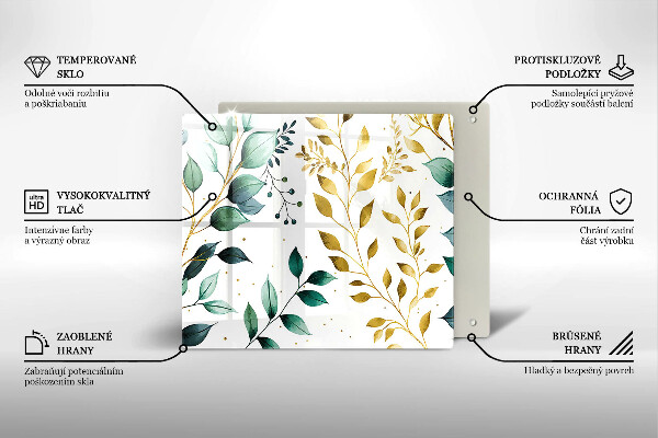 Zaščitna plošča za štedilnik Zeleni in zlati listi