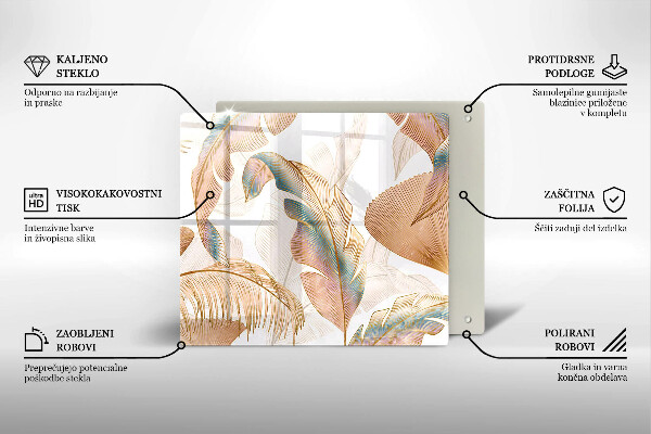 Zaščitna plošča za štedilnik Boho perje in listi