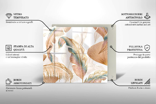 Zaščitna plošča za štedilnik Boho perje in listi