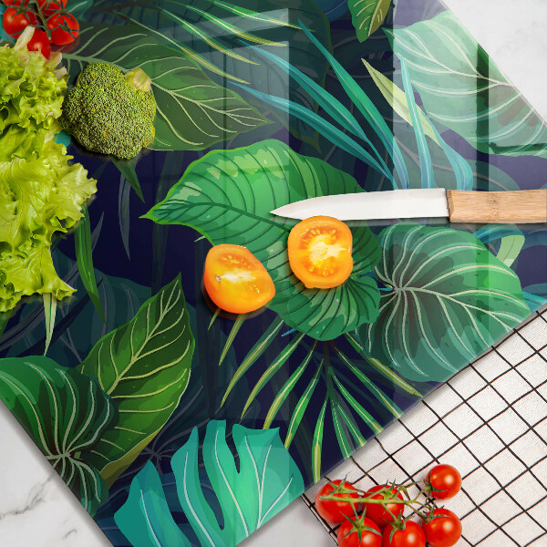 Stenska zaščitna plošča za štedilnik Ilustracija listov iz džungle